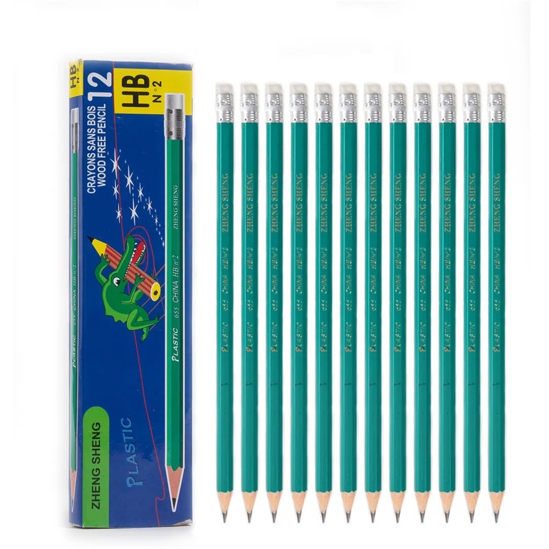 

12 Pieces/Set Hb Plastics Lead Pencils With Eraser Students Writing Sketch Drawing Wood Pencils For