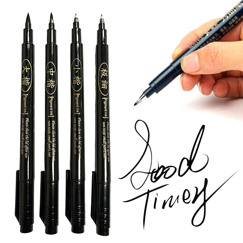 

4Pcs/Set Calligraphy Brush Pens, Hand Lettering Pens Soft And Hard Tip Water Based Black Ink Marker