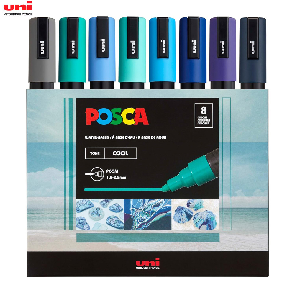 

Posca Markers Set, 8 Medium Paint Markers 5M Cool Tones Grey, Emerald Green, Sky Blue, Aqua Green,