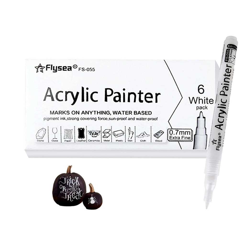 

Flysea 6White Acrylic Markers For Coloring Painting Graffiti Diy Production On Most Surfaces