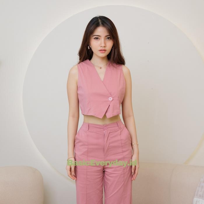 BasicEveryday Bianca Setelan Rompi Wanita Set Vest Jumbo Panjang Atasan Nyaman Celana Baju