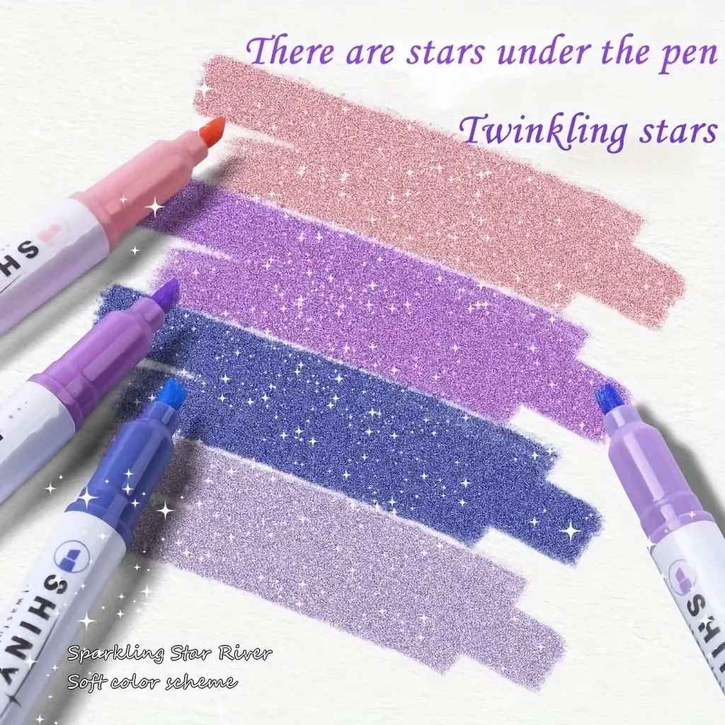 

12Pcs Glitter Shiny Highlighter Marker Pens, Colorful Painted Stationery School Supplies, Glitter,