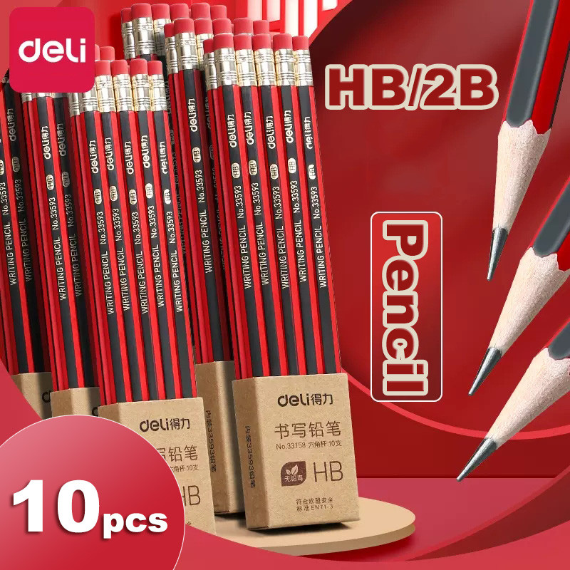 

Deli 10/20/30Pcs/Set Wooden Pencil Hb 2B With Eraser Pencil Student Writing Drawing Pencils