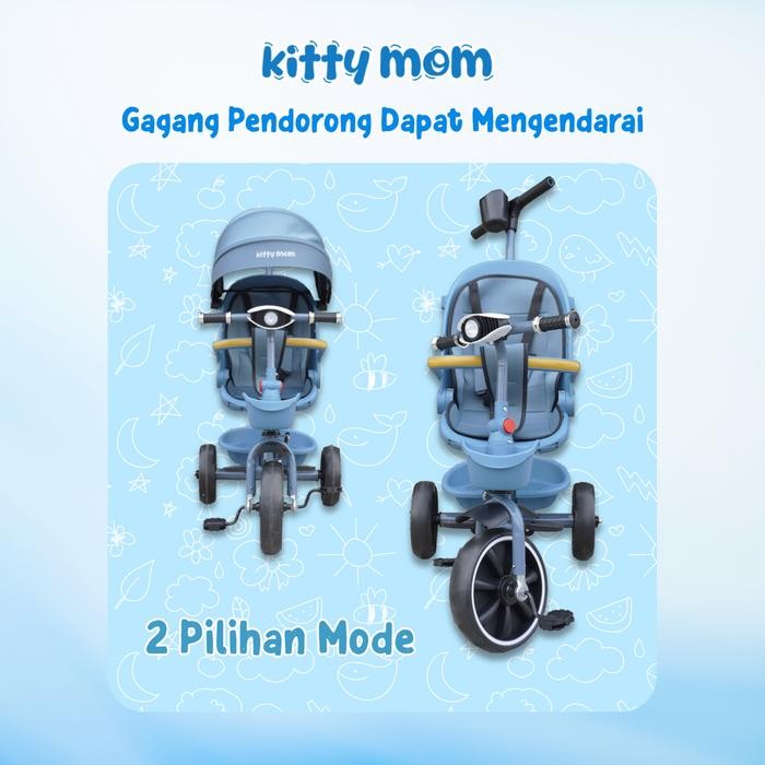 Kitty Mom - Sepeda Anak Roda 3 Bayi 1 Tahun Travelling Tricycle Multifungsi Bisa Putar Dan Berbaring