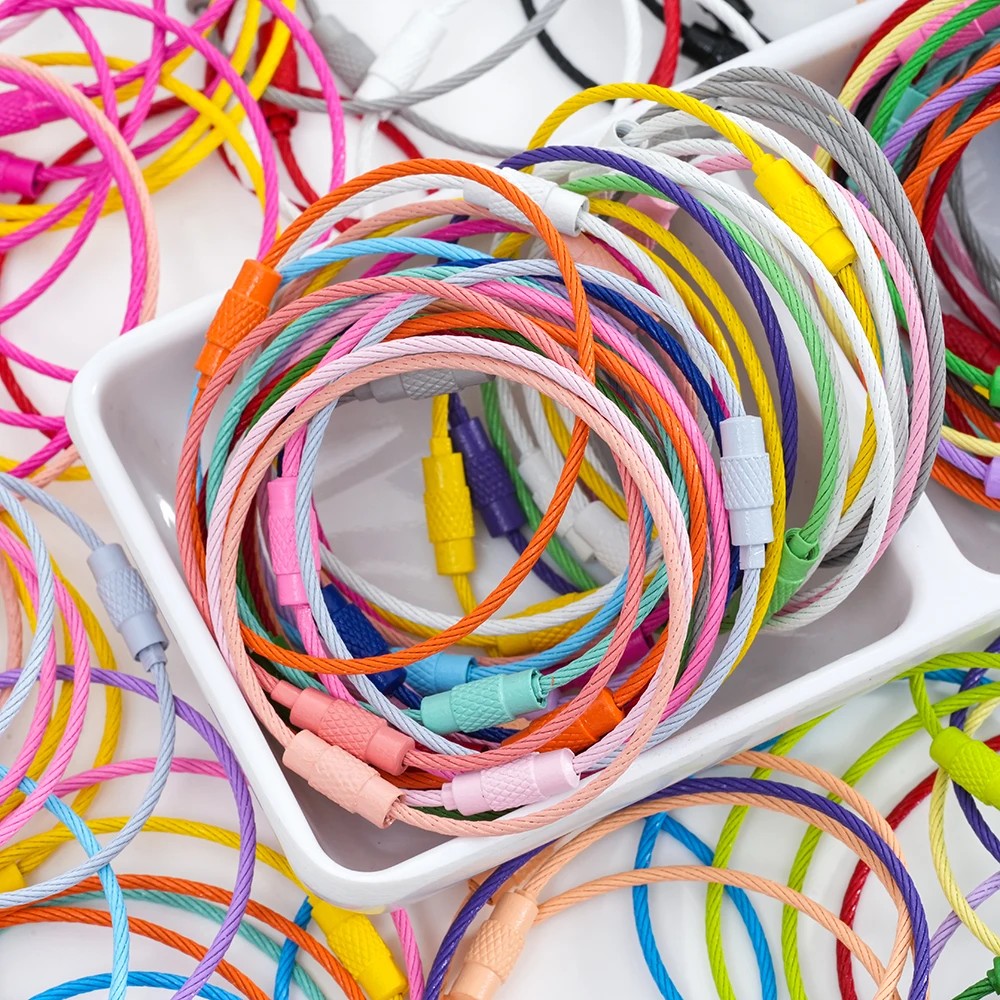 

Colorful Stainless Steel Wire Keychain Cable Loop Screw Lock Keyring Loop Holder Cable Luggage Label
