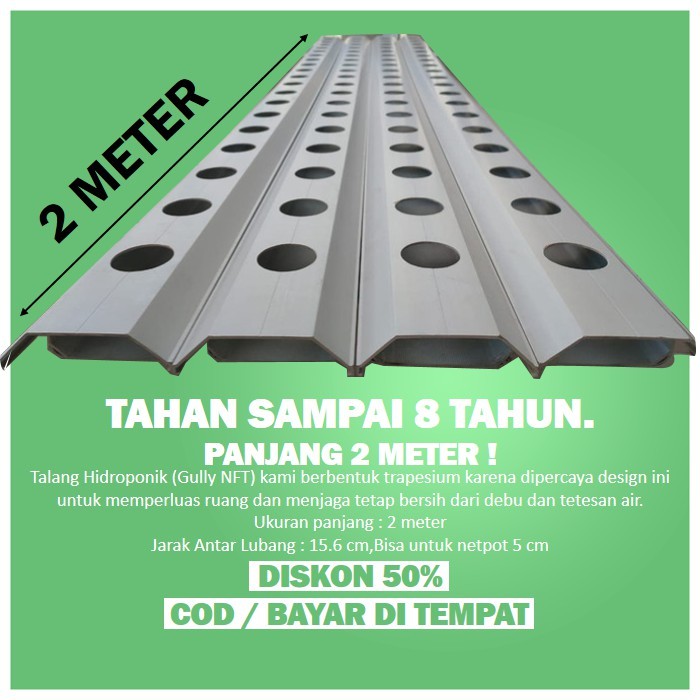 HIDROPONIK GULLY TRAPESIUM 2 METER PERALATAN BERKEBUN ALAT PERALATAN HIDROPONIK KIT WICK TALANG AIR