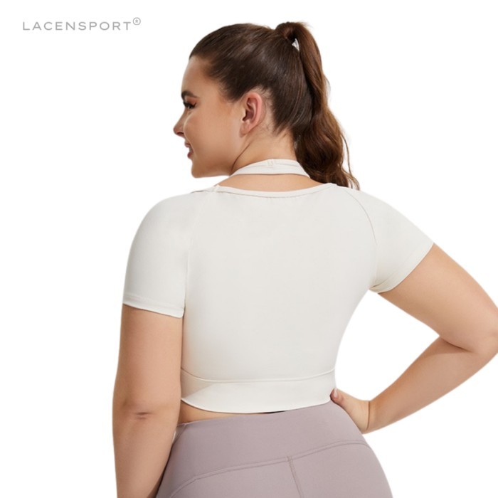 LACENSPORT - Living in Paris Sport Crop Top Big Size Jumbo Kaos Baju Olahraga Wanita Atasan Bra Pad
