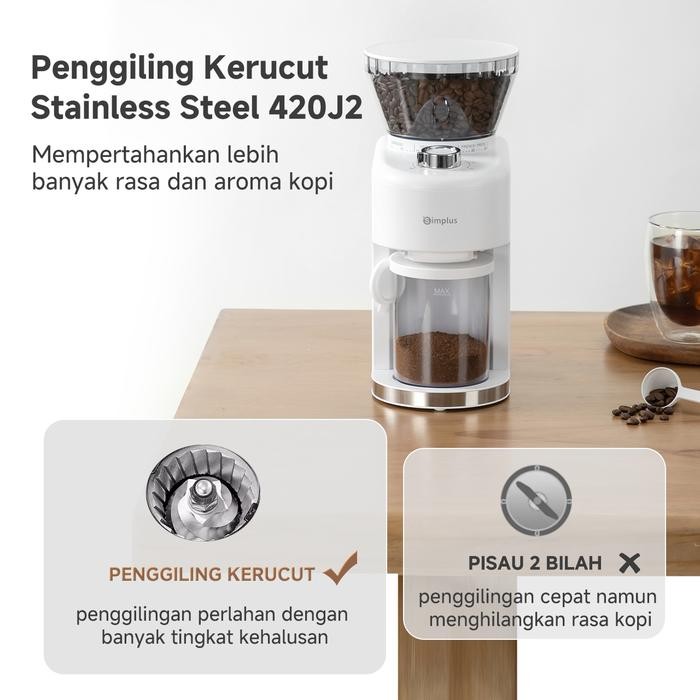 Simplus Coffee Grinder Penggiling Biji Kopi Elektrik 35 Pengaturan Penggilingan Dengan Cup Takaran