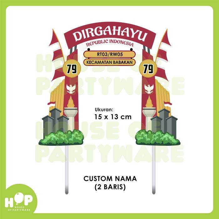 Tumpeng Topper Gapura 17 AGUSTUS Custom Nama / HUT RI 79 Hiasan Kue / Hiasan Cake Tumpeng 1 Set/