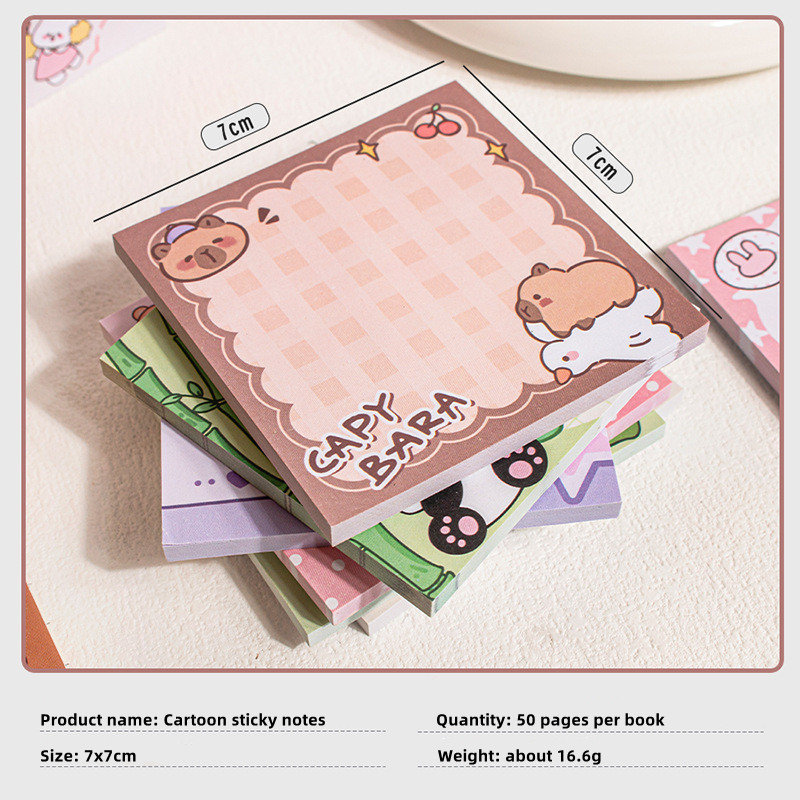 

50Sheets Kids Cartoon Posted It Paper Capybara Panda Memo Sticky Notes Pads Stationery Stickers