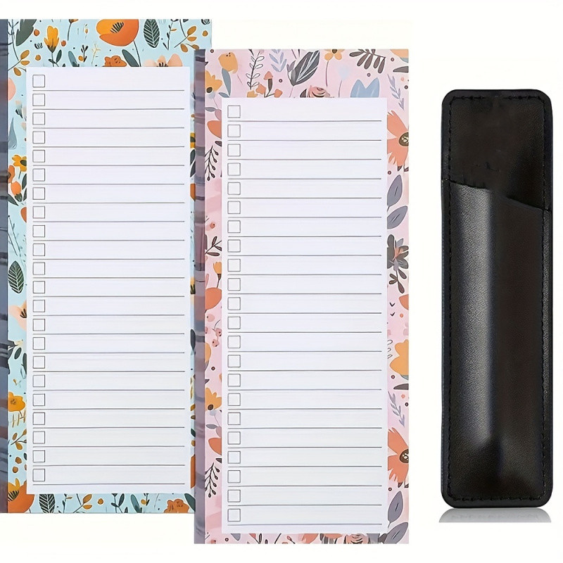 

3 Pcs, 2 Magnetic Shopping List Pads And 1 Magnetic Pen Holder For Fridge And Planning (Pen Not