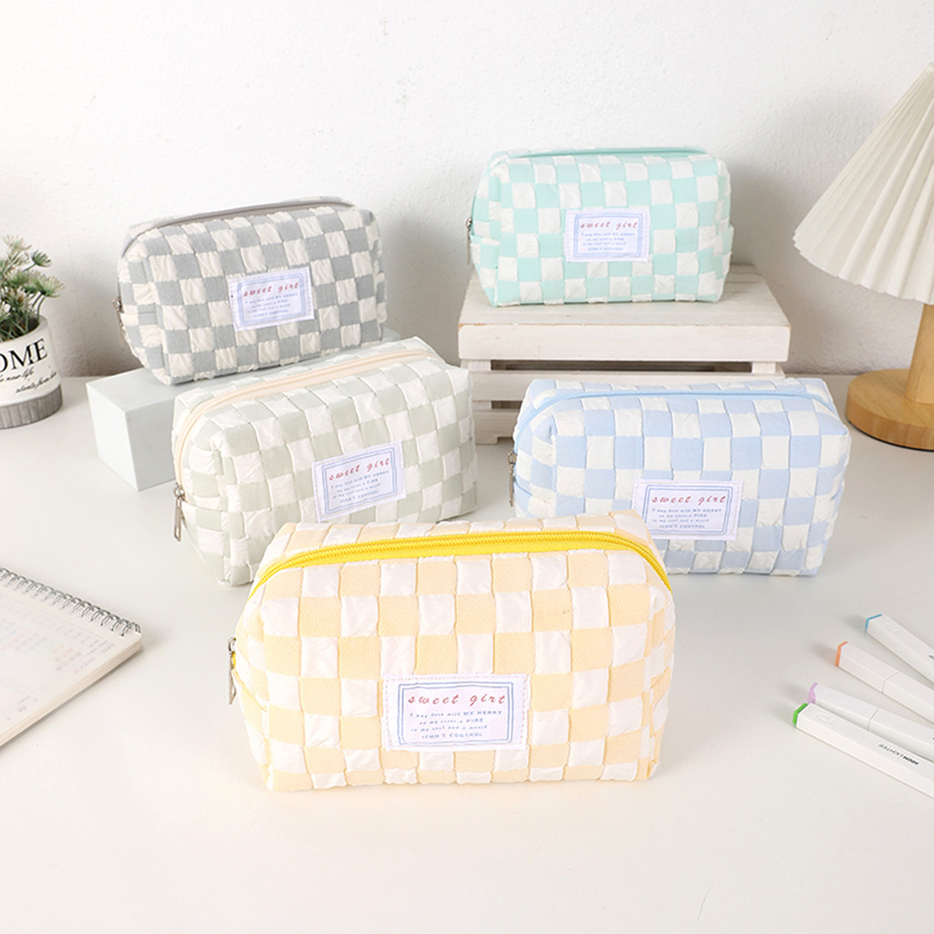 

1 Small Fresh Plaid Pencil Case, Two-Tone Stitching Design Pencil Case And Desktop Storage Supplies,