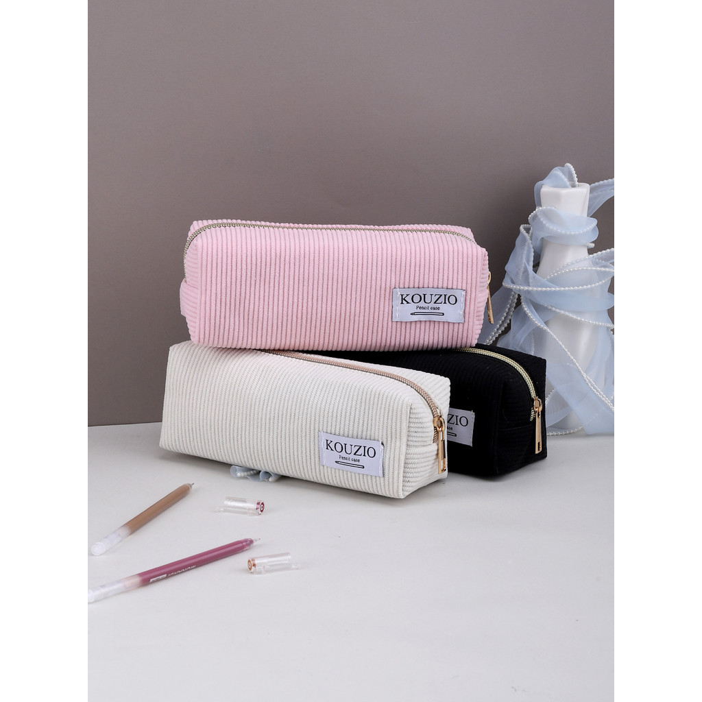 

Cute Corduroy Pencil Case Large Capacity Pencil Pouch School Office Stationery Organizer Supplies