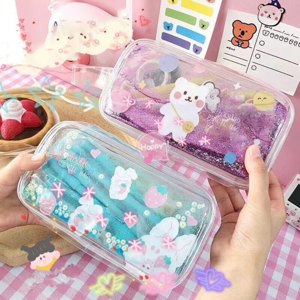 

Cartoon Pencil Bag Large Capacity Stationery Bag Clear Oiled Uicksand Sequin Pencil Case Cute