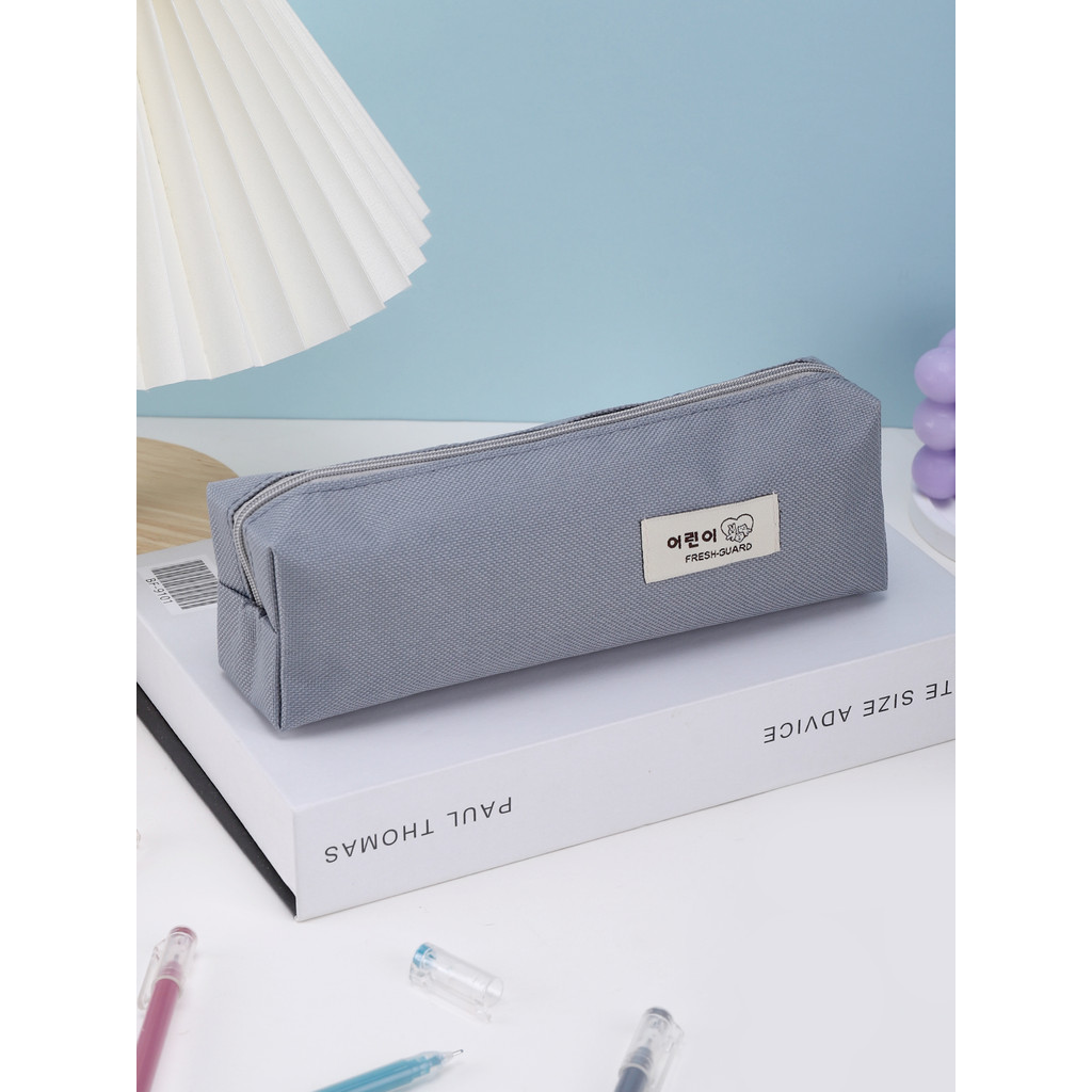 

Durable Canvas Pencil Case Solid Color Simple Zipper Kawai Pencilcase Back-To-School Stationery For