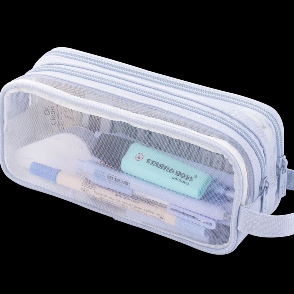 

Net Transparent Pencil Bag Cute Large Handle Pen Case Ruler Holder Organizer Eraser Storage Box