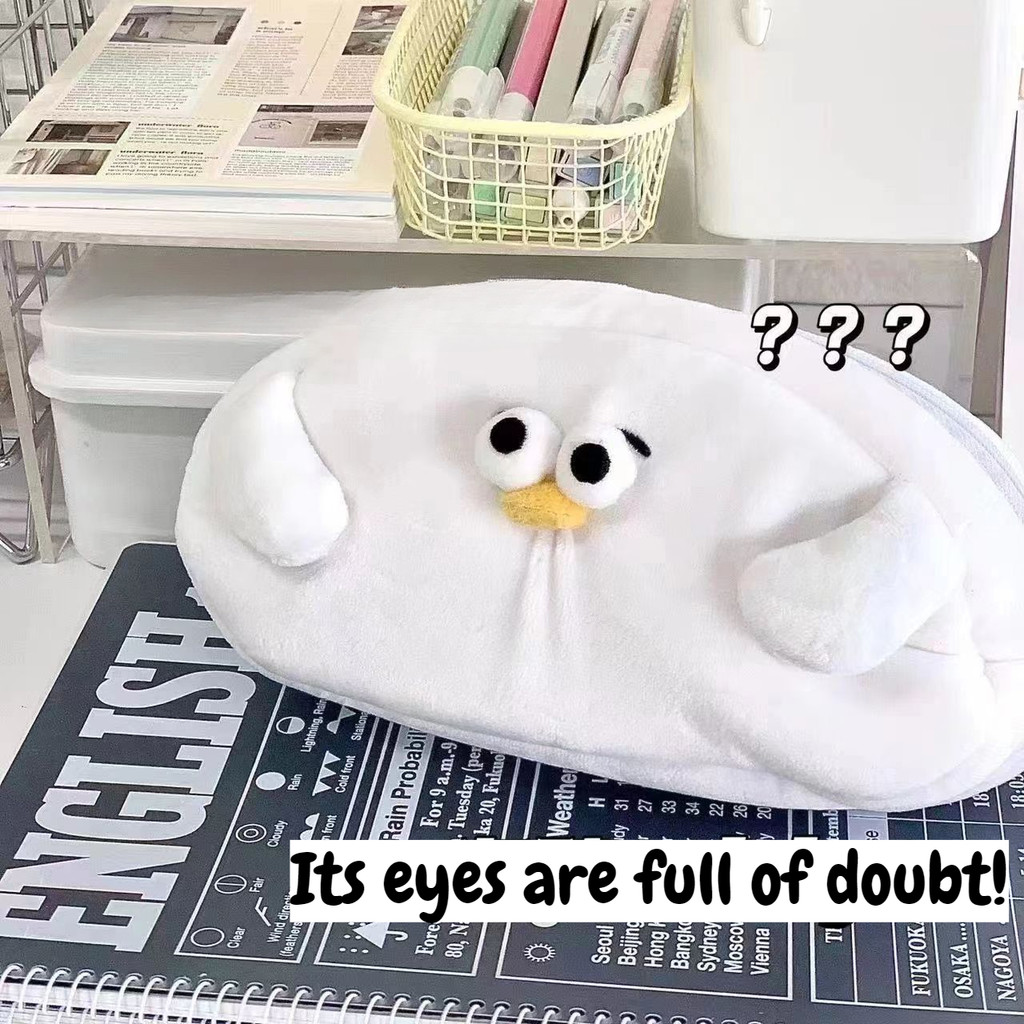 

Ins Adorkable White Seagull Plush Pencil Case Cute Large Capacity Student Pen Bag Stationery