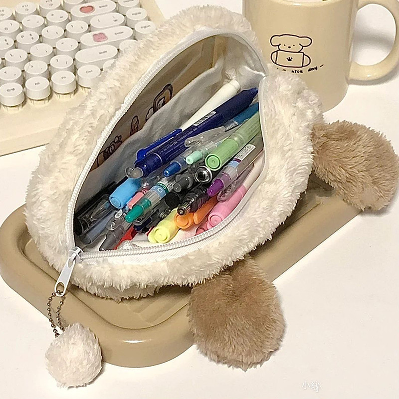 

Cartoon Puppy Plush Large Capacity Pencil Case Cosmetic Bag For Girls Student Supplies Stationery