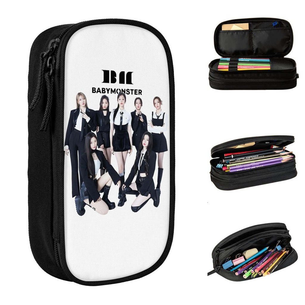

Babymonster Music Pencil Cases Fashion Kpop Pen Bags Student Large Storage Students School Zipper
