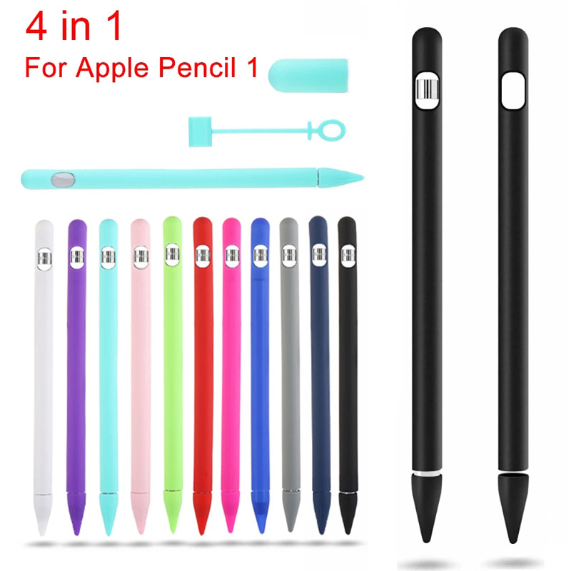 

4 In 1 Soft Silicone Case For Apple Pencil 1 Case Set Colorful Cover For Ipad Tablet Touch Pen 1