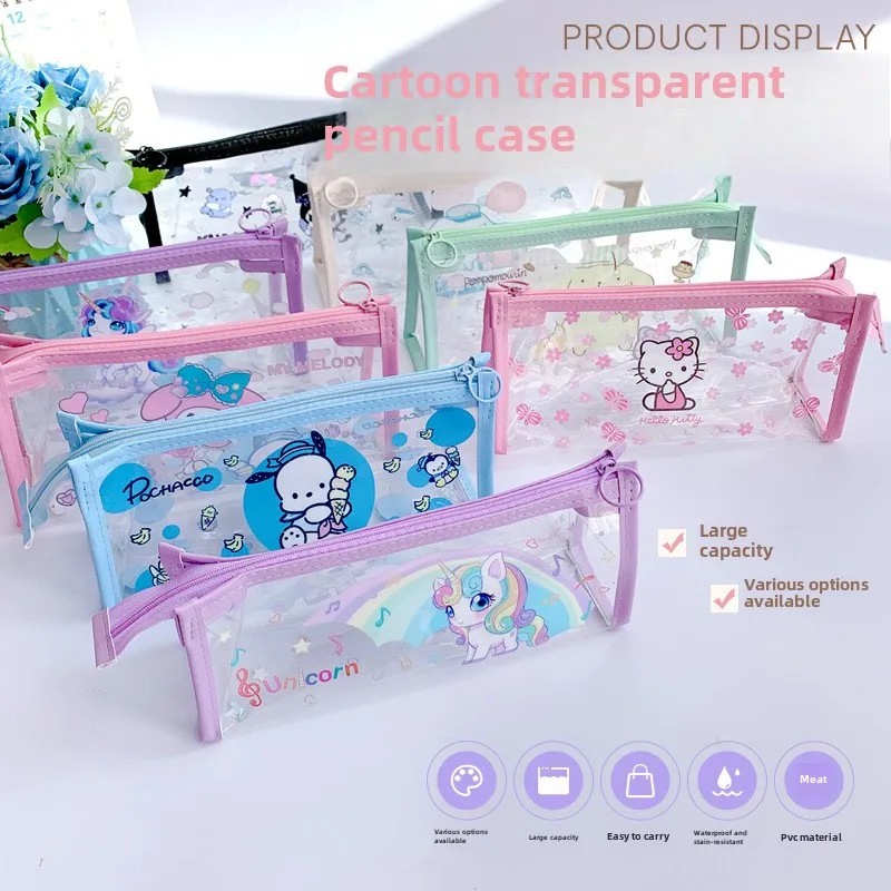 

Kawaii Single Slide Cartoon Hellokity Kuromi Large Capacity Thick Transparent Pencil Case Cartoon