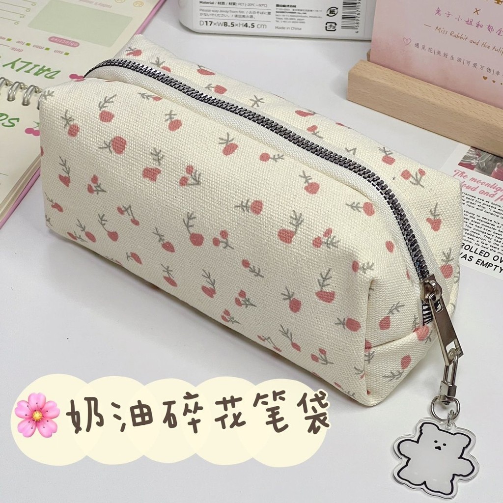 

Ins Cream Floral Large Capacity Pen Pencil Case Aesthetic Pencil Pouch School Supplies Bag Organizer