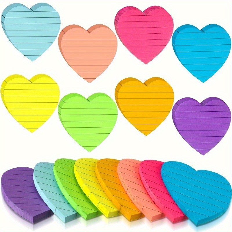 

8Pcs 8-Color Love Heart Horizontal Line Fluorescent Color Spot Heart-Shaped Post-It Bright Colorful
