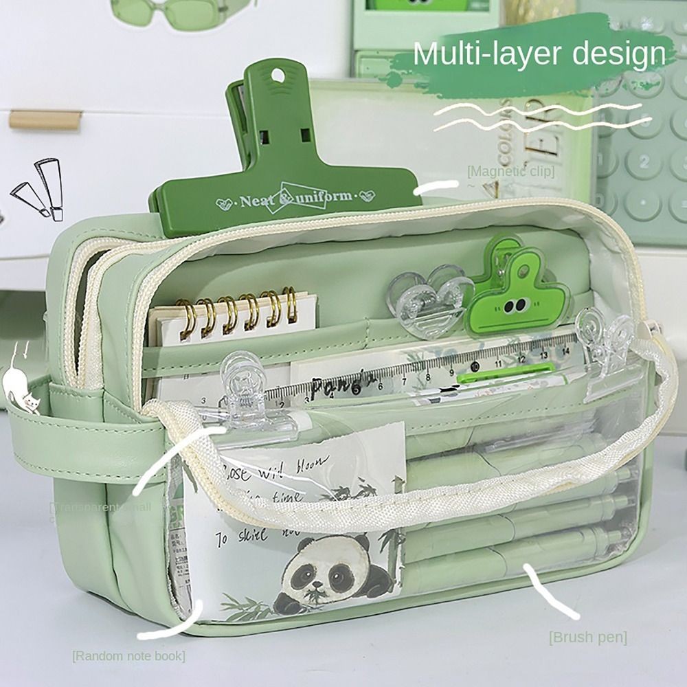 

Multi-Functional Pencil Case Transparent With Handle Pen Bag Large Capacity Stationery Storage Pouch