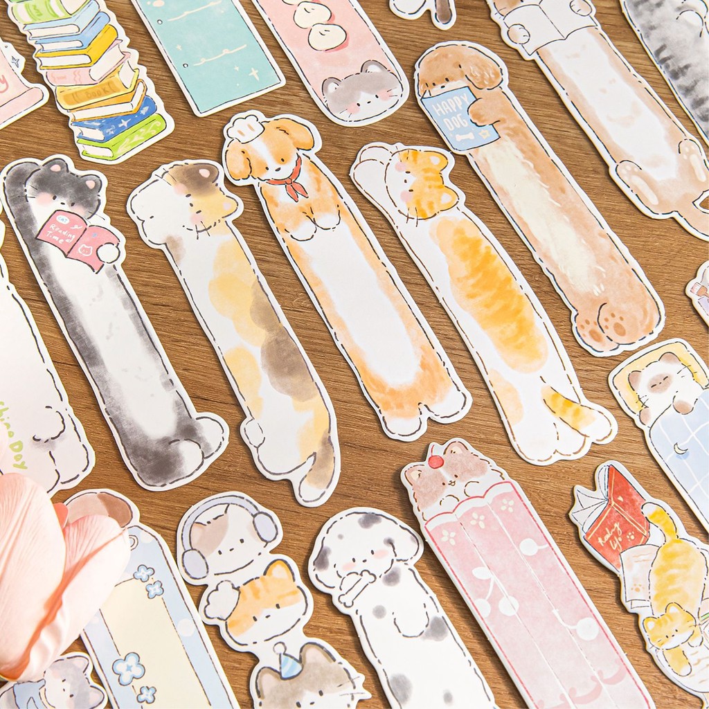 

30Pcs/Box Kawaii Pet Box Bookmark Set Cute Hand Drawn Pattern Hand Account Reading Writing Mark