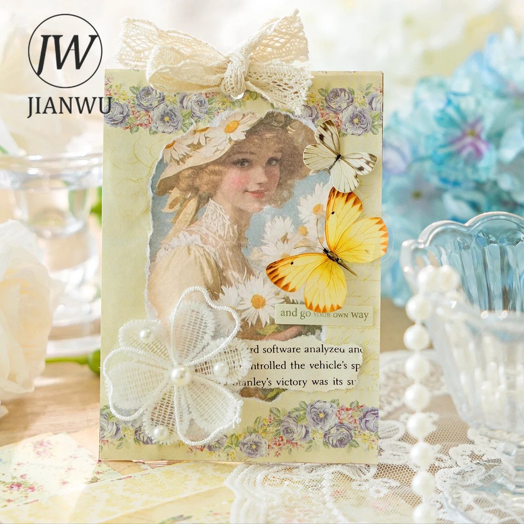 

Jianwu Fresh Breeze Flower Season Series Vintage Character Landscape Collage Material Paper Creative