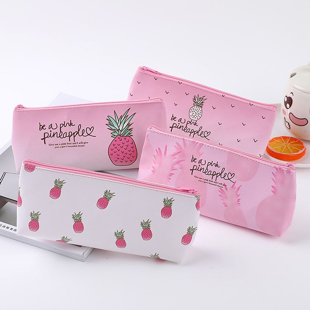 

Cute Creative School Supplies Waterproof Pencil Box Cartoon Animal Pineapple Pattern Pu Leather Pen