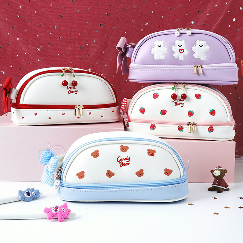 

Cute Heart Strawberry Pencil Case Large Capacity Kawaii Pencil Bag Stationery Items School Supplies