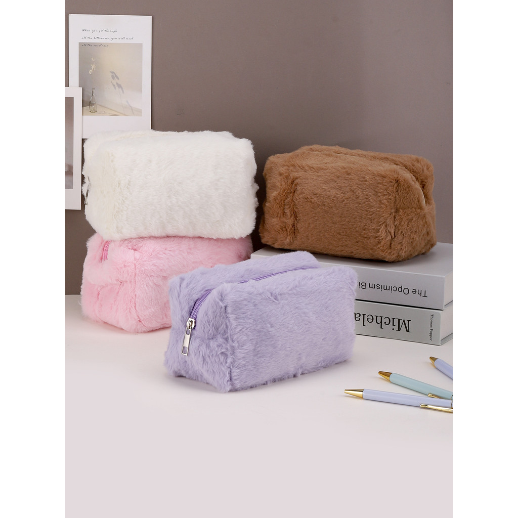 

1Pc Large Capacity Pencil Case Solid Colour Pencil Cases With Zipper School Stationery Bag Storage