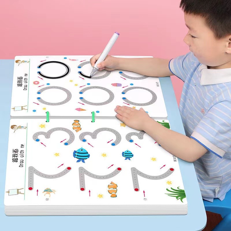 

136Page Children Montessori Drawing Toy Pen Control Training Color Shape Math Match Game Set Toddler