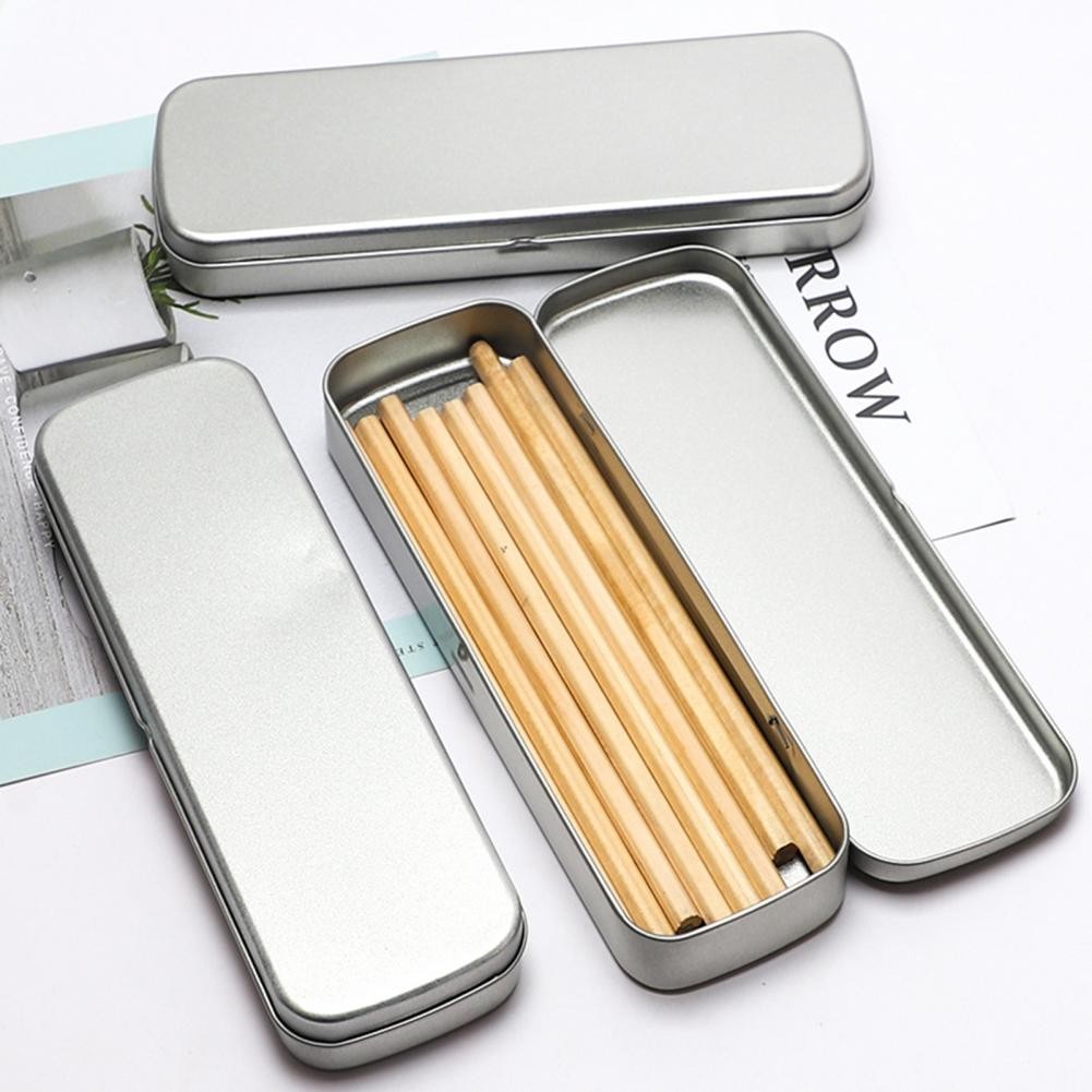 

Rectangular Tins Box Metal Hinged Storage Box Stationery Pen Pencil Makeup Brushes Cases Container
