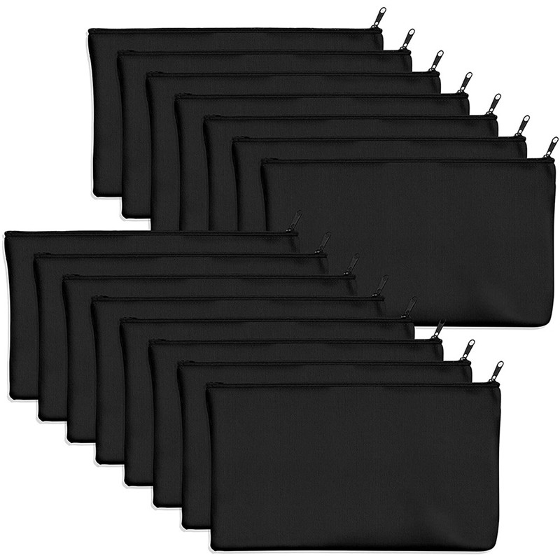 

15 Pcs Black Blank Canvas Bag 8.3X4.7In Stationery Storage Zipper Bag Diy Graffiti Pencil Case Diy