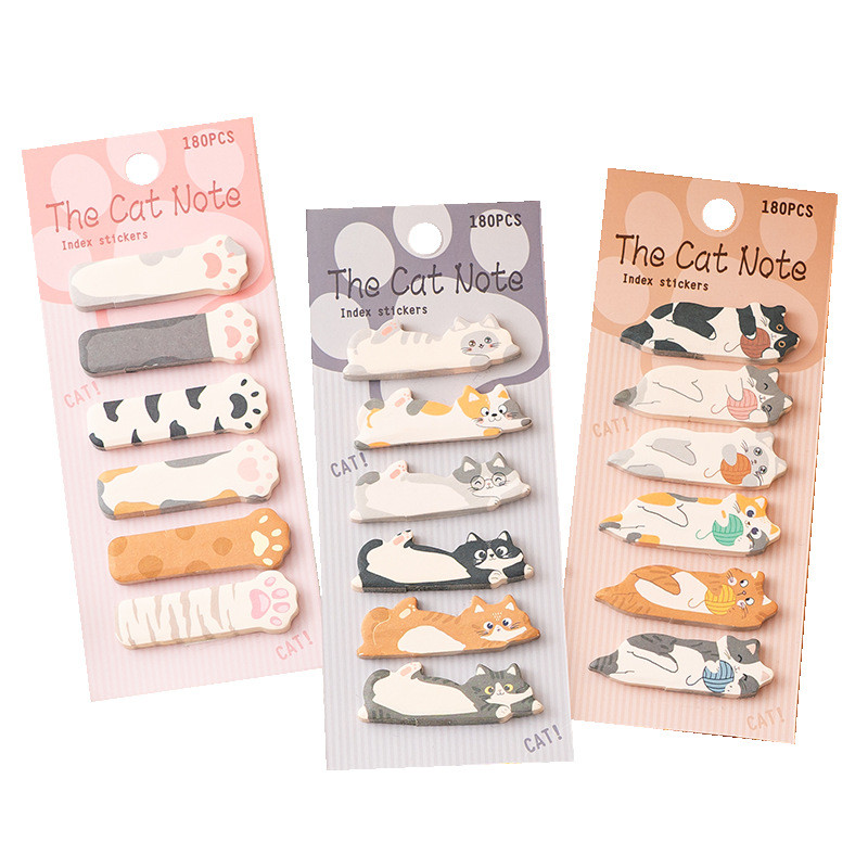 

180Pcs Cartoon Cat Sticky Notes Page Markers Sticky Index Tabs Flags Writable Page Stickers Kawaii