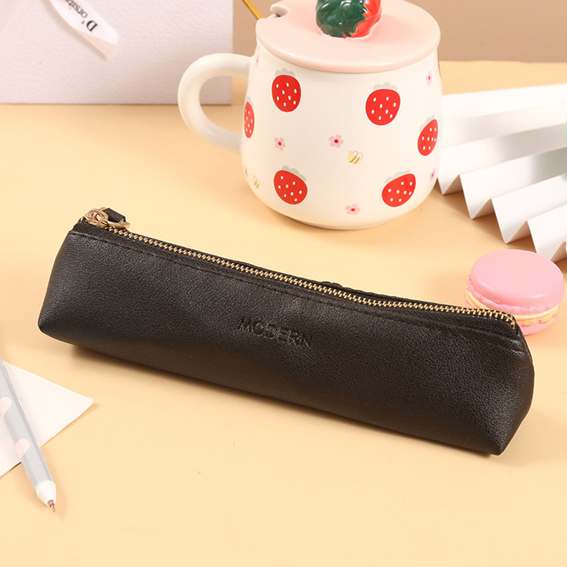 

Pencil Case Black Trousse Pencil Pouch Estuches Korean Stationery Pu Leather Bag Astuccio Pen Case