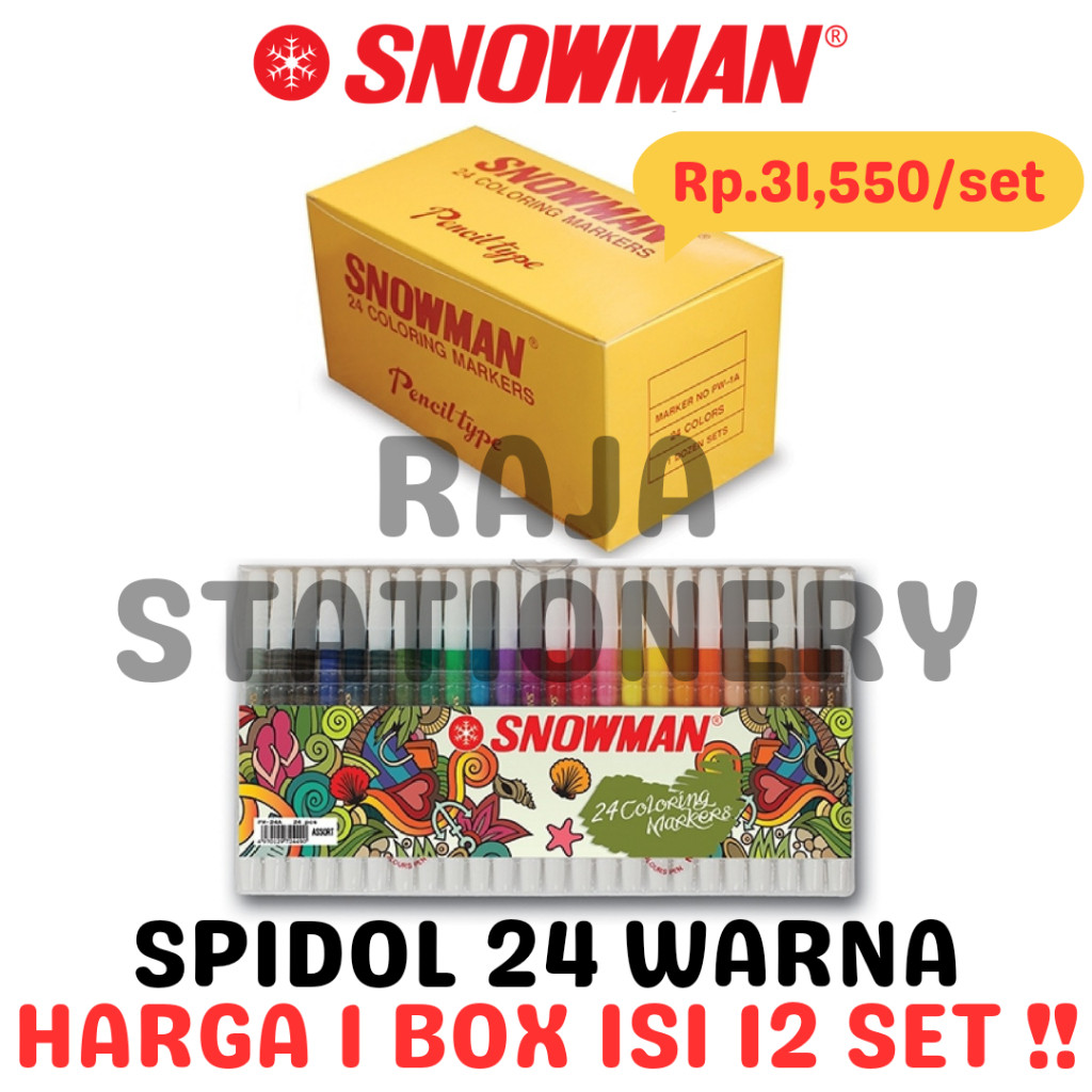 

SNOWMAN COLOURING MARKER SPIDOL SNOWMAN 24 WARNA PW-24A PW24A [12SET] - RAJA BIGBOX