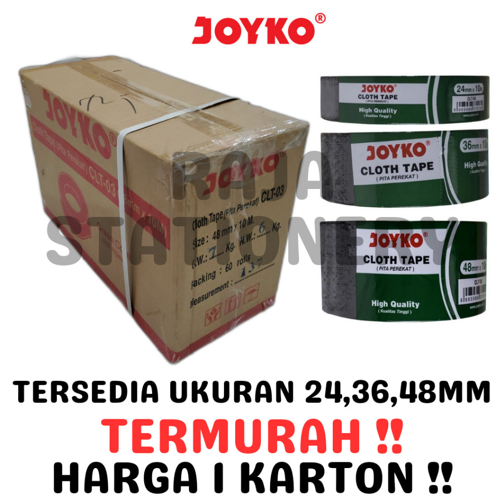 

JOYKO CLOTH TAPE 24MM 36MM 48MM BLACK LAKBAN KAIN JOYKO PLAKBAN HITAM KARTON [DUS] - RAJA BIGBOX