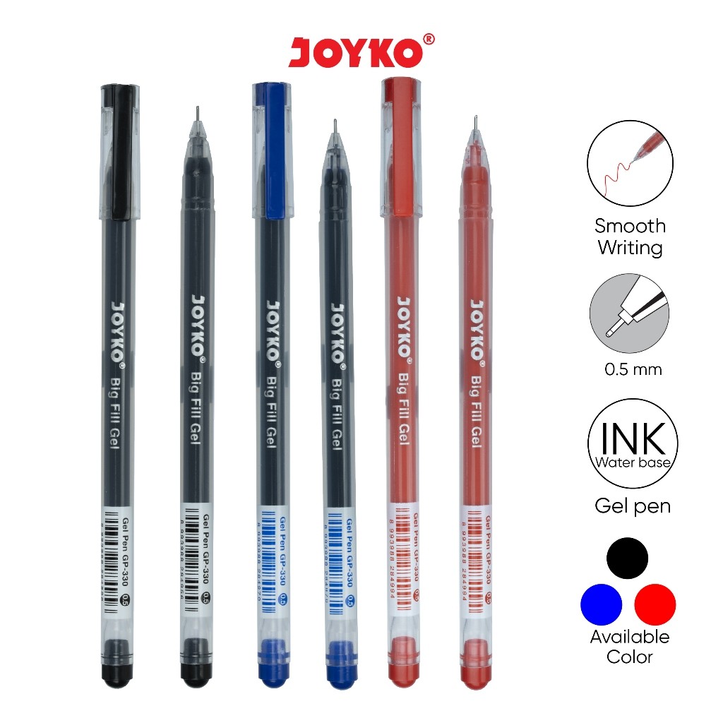 

Joyko Gel Pen BIG FILL Gel Black Blue Red / Pena Pen Jel Joyko Hitam Biru Merah GP-330 - RAJA BIGBOX