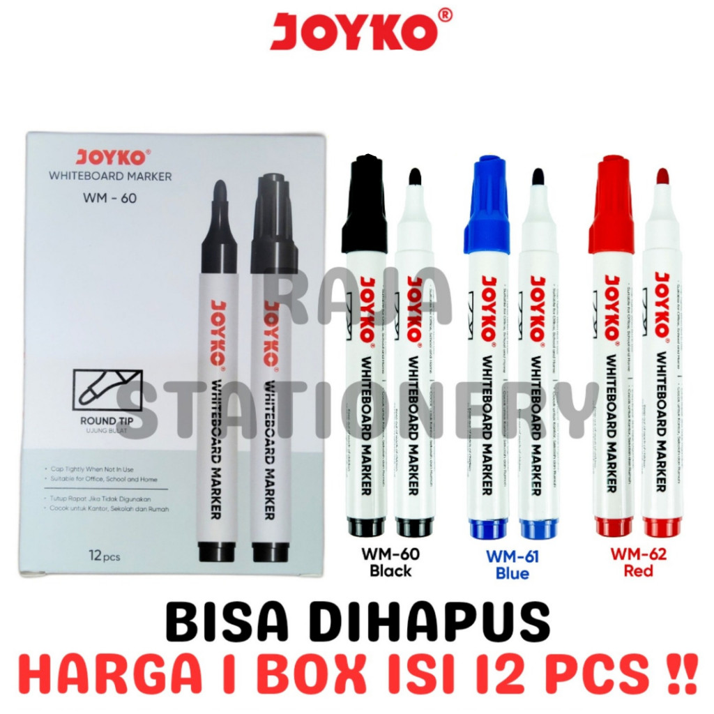 

JOYKO WHITEBOARD MARKER BLACK BLUE RED SPIDOL PAPAN TULIS JOYKO HITAM BIRU MERAH BOX LUSIN [12PCS] - RAJA BIGBOX