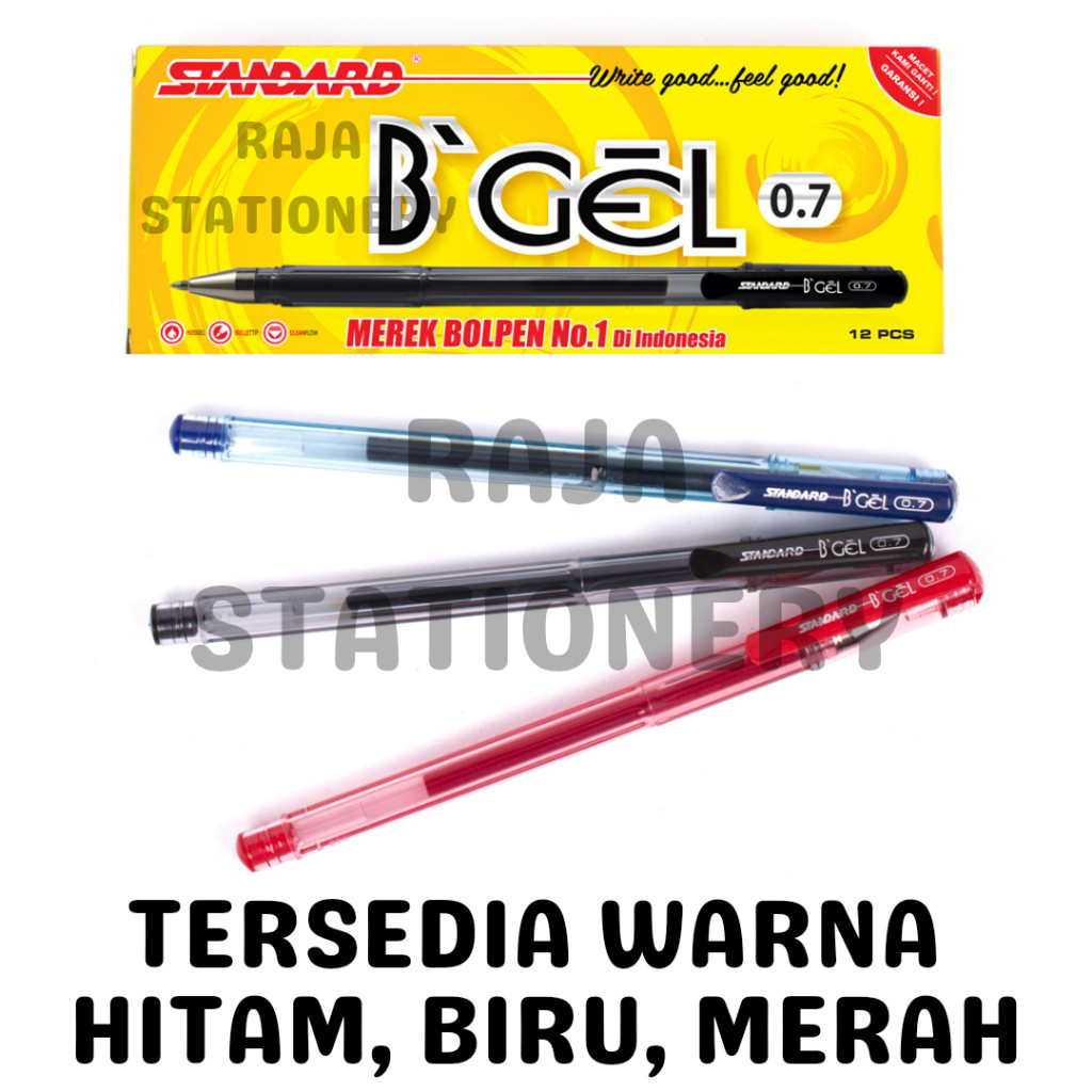 

Standard Gel Pen B-Gel 0.5 0.7 BLACK BLUE RED / Pen Standard Bgel Hitam Biru Merah Jel - RAJA BIGBOX