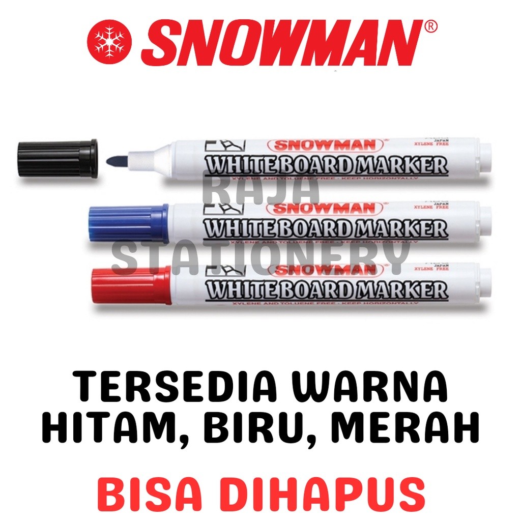 

Snowman Whiteboard Marker BG-12 Black Blue Red / Spidol Papan Tulis Hitam Biru Merah ABG-12 Snowman - RAJA BIGBOX