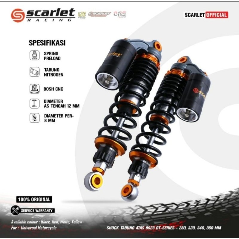 ORIGINAL SCARLET Shockbreaker Shock Tabung Atas Scarlet Model 8923 Type GT-SERIES & Model 8971