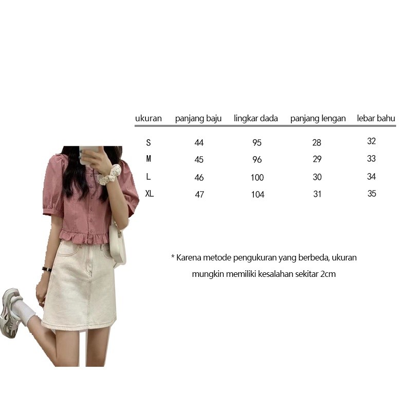 [READYY] ROSELLA Collar Atasan Pendek Longgar Lengan Puff Lengan Kemeja Short Blouse SMLXl Putih