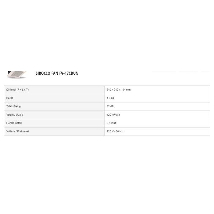 PANASONIC SIROCCO CEILING EXHAUST FAN PLAFON FV-17CDUN FV17CDUN