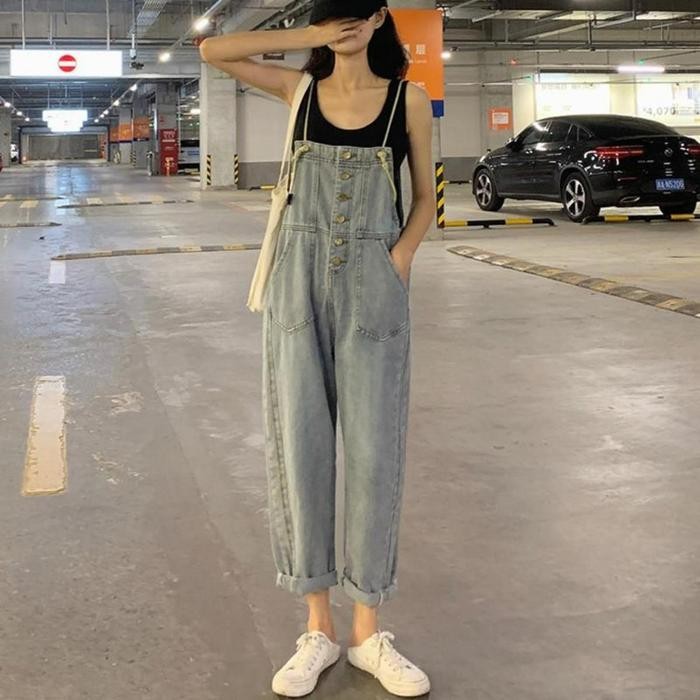 Blumjean- Xj0051 Overall Celana Kulot Denim Wanita Korea