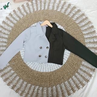 Coatelle- Blazer Two Tone Wanita/Blazer Wanita Bahan Scuba Tebal/Blazer Crop Kancing Panjang