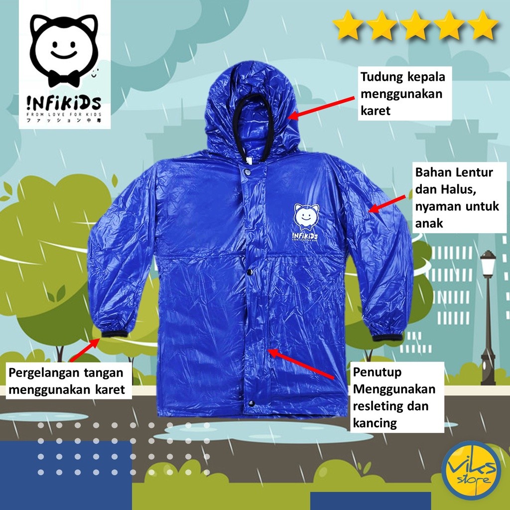 Jas Hujan Setelan Jshjn Bocah Lucu Cowok Cewek Tahan Air Raincoat Tas Karakter Lentur Ank2 Remaja Ma
